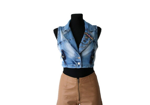Women's Blue Denim Jean Vest Sleeveless 