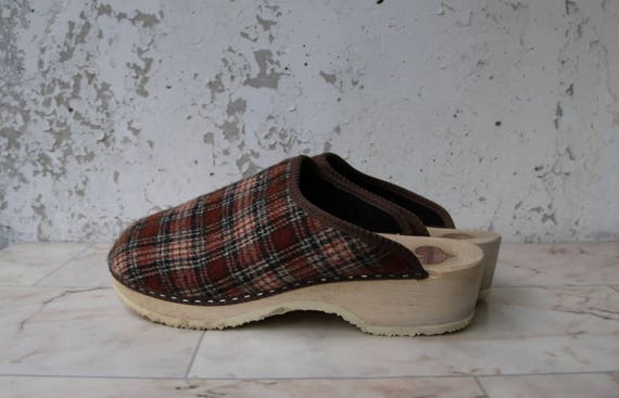 Men's Wooden Clogs Felted Checkered Clogs Platform