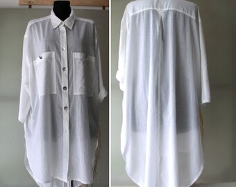 Vintage Coton Blouse Robe Femme Blanc Long Blouse Chemise XXL Taille