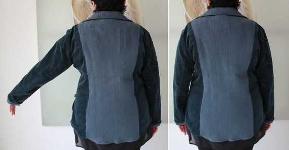 Vintage Midnight Green Grey Blazer Velvet Knitted… - image 5