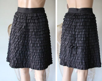 Vintage Black Skirt Ruffle Cotton A Line Skirt Small Size