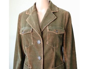 Vintage Khaki Rust Corduroy Blazer Women Cotton Blazer Medium Size