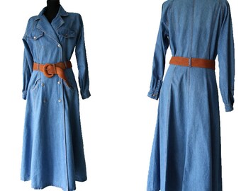 Women's Blue Denim Dress Uniform Jean Dress Maxi Dress Medium Size