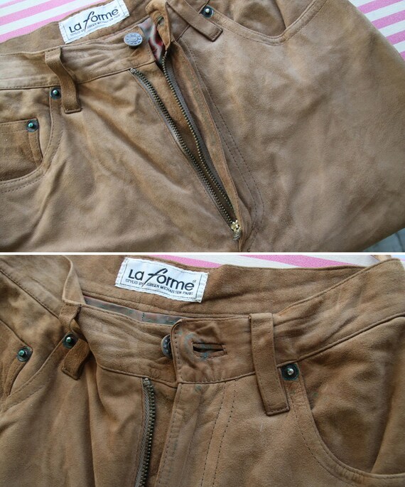 Vintage Camel Leather Pants Women's 