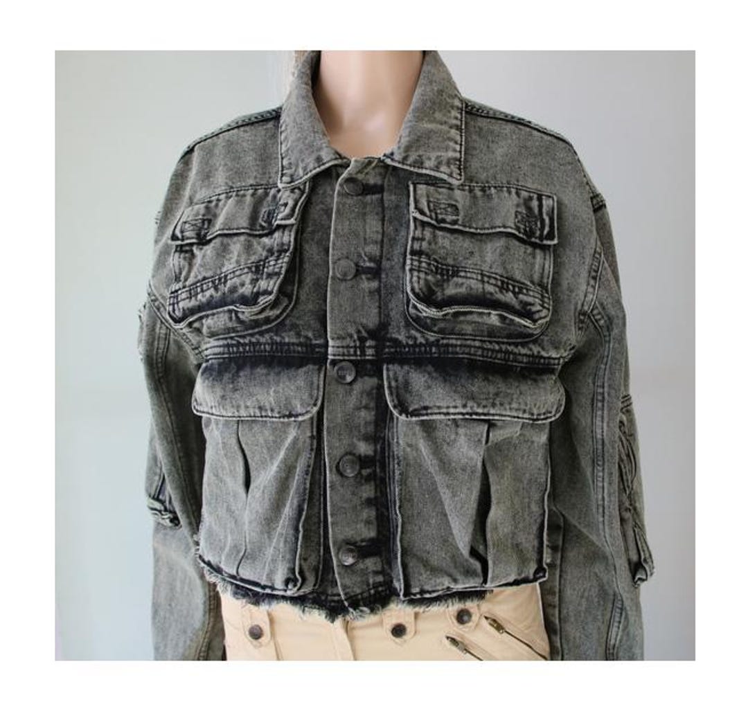 Denim Cropped Gray Jacket Women's Acid Wash Jacket Small Size - Etsy