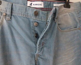 KANGOL Jeans Botón Fly Azul Gris Jeans para hombre Pantalones de mezclilla Pierna recta Boyfriend Jeans W36 L34