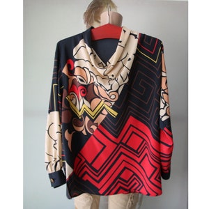 Vintage Multicolor Blouse Women's Long Sleeve  Shirt Made in W. Germany XL Size