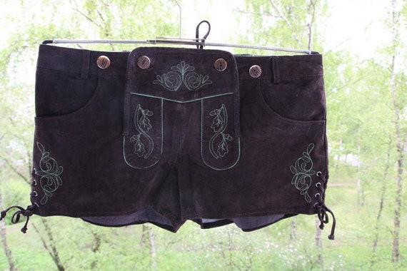 Vintage Suede Leather Brown Shorts Bavarian German