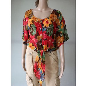 LAUREL Damen Buntes Shirt Top Gebunden Shirt Button Up Sommer Top Made in Germany Medium Size