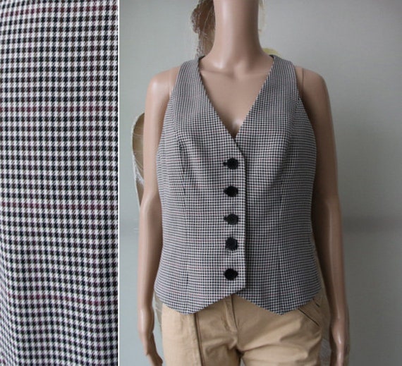 Nine West Plaid Women's Vest Checkered Waistcoat Medium Size