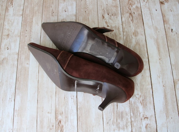 HÖGL Vintage Brown Suede Shoes Kitten Heels Point… - image 8