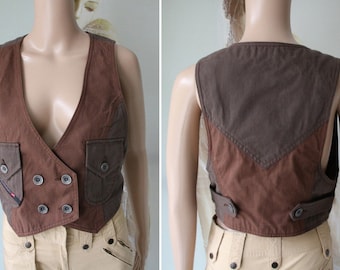 DIESEL Womens Vest Two Tone Brown Waistcoat M/L Size