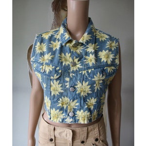 Denim Short Vest Women&#39;s Blue Yellow Vest Large Size