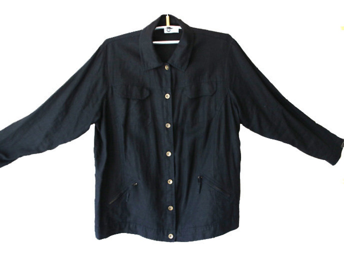 Ulla Popken Black Linen Jacket Women Oversized Blazer Long - Etsy