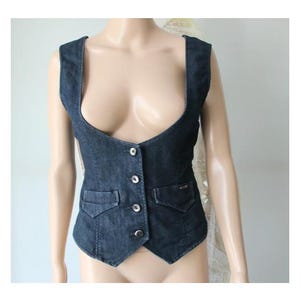 Blauwe mouwloze damestop damesdenim (kleine maat)
