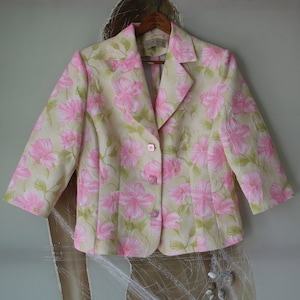 80s Vintage Floral Print Blazer 3/4 Sleeve Blazer Large Size