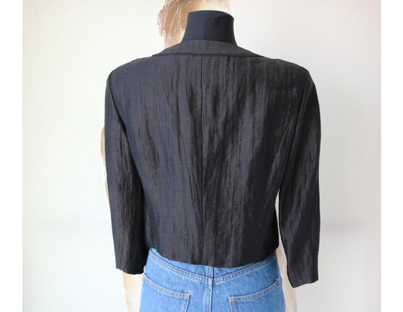 Vintage Gerry Weber Linen Cardigan Black Women Blazer 34 Sleeve Bolero Small Size