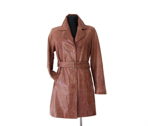 Vintage Braun Leder Mantel Damen Echtes Leder Blazer Grosse Etsy