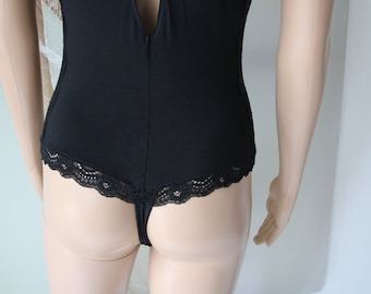 Vintage Romantic Black Body See Through Underwear  Leotard Bodysuit 75A