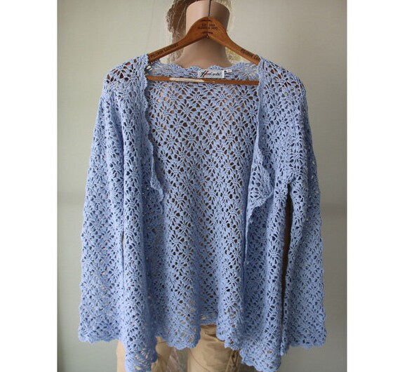 Vintage Sky Blue Knit Cardigan Cotton Ramie Sweat… - image 8