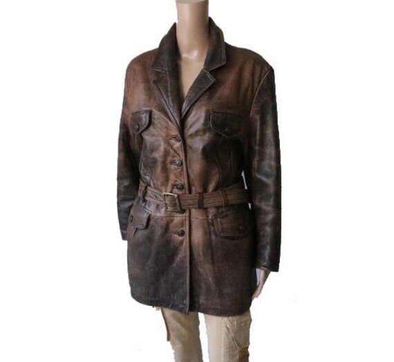 PETROFF Women's Brown Leather Jacket with Belt S/M