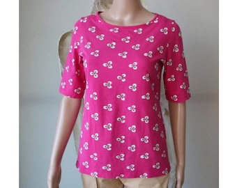 MARIMEKKO Rosa Weiß Grün Shirt Top Baumwolle T-Shirt Kleine Größe