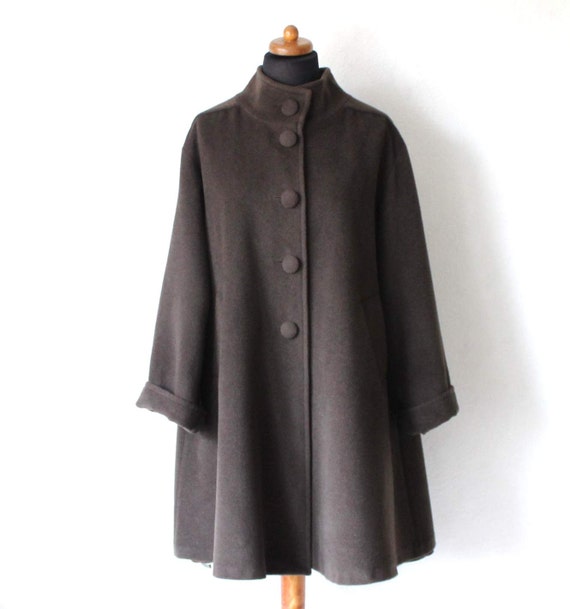 Marimekko Brown Khaki Wool Women S Swing Trapeze Long Smock Coat Eur 40 Uk 14 Us 10