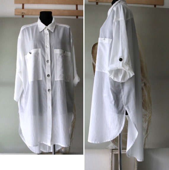 Vintage Cotton Blouse Dress Womens White Long Blo… - image 4