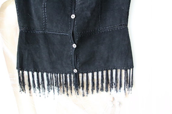 Women Patchwork Black Suede Vest Vintage Leather … - image 7