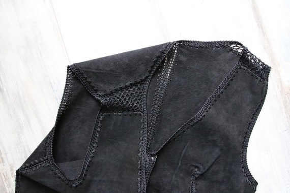 Women Patchwork Black Suede Vest Vintage Leather … - image 10