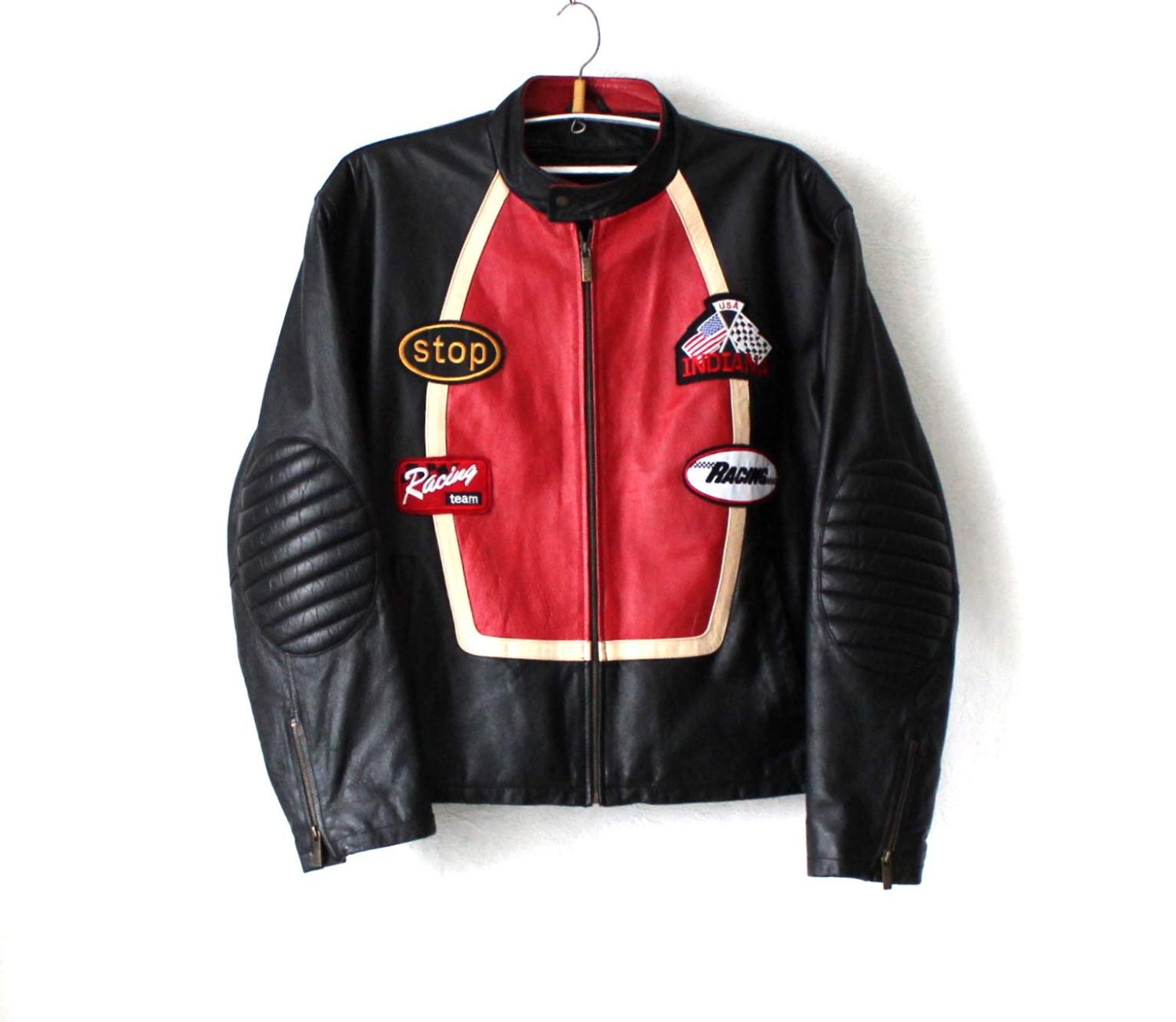 oversized red leather jacket