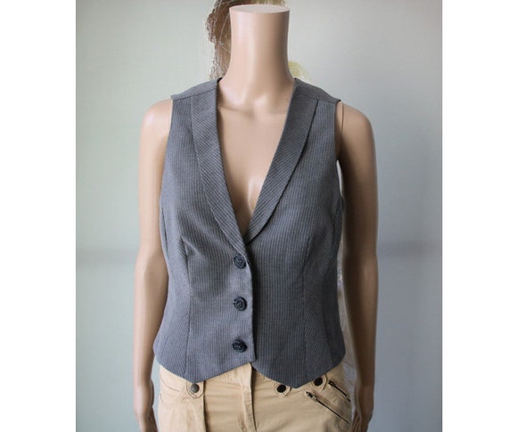 CHICTRY Womens Halter Striped Waistcoat Work Office V Neck Sleeveless Vest  Jacket Button Down Tank Top Black S at Amazon Womens Clothing store