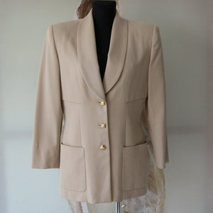 Vintage TAHARI Blazer Beige Wool Formal Single-Breasted Blazer Jacket Medium Size