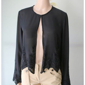 Black Polyester Cardigan Beaded Women's Black Blouse Medium Size