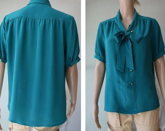 Luisa Spagnoli Women's Blouse Dark Turquoise  Color Silk Blouse Small Size