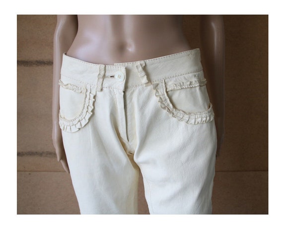 Italian Women Cream Soft Leather Pants Women Crop… - image 2