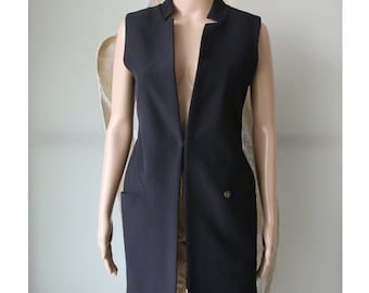 Black Long Vest Women&#39;s Polyester Waistcoat Small Size