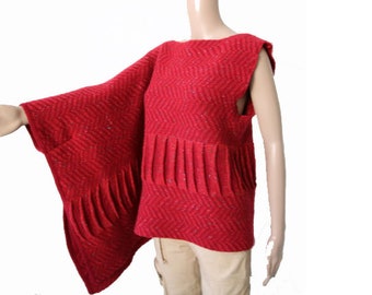Vintage Women's Dark Red Sweater Vest Wool Knitted Vest Single Sleeve Made in Ireland Size S/M