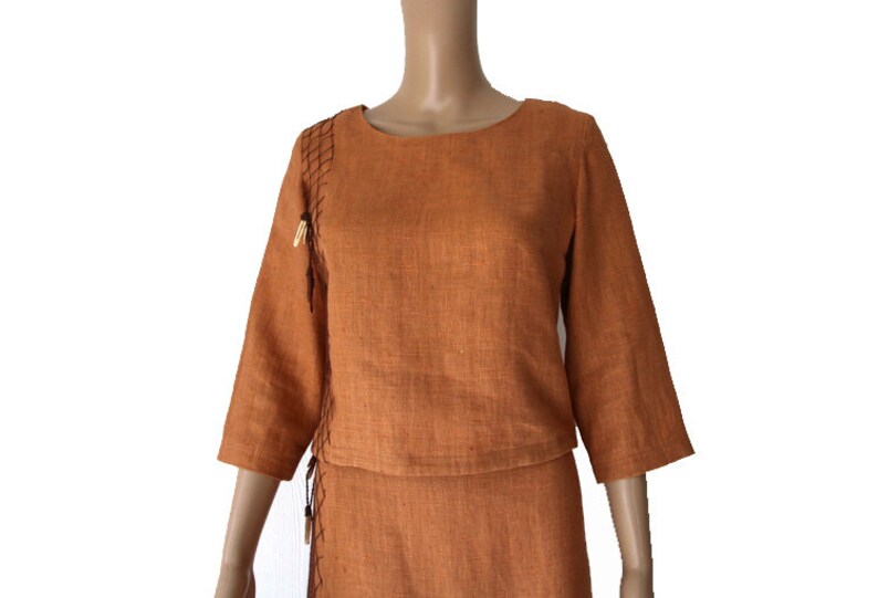 Vintage Handmade Pale Brown Suit Women/'s Linen Suit Size S