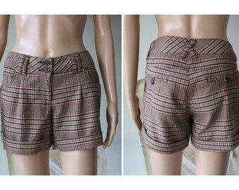 Women's Checkered Beige Brown Shorts Low Waist Shorts S/M Size