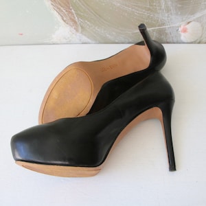 Nine West Leather High Heel Shoes Black Platform Pumps Size 7.5M/38