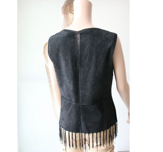 Women Patchwork Black Suede Vest Vintage Leather … - image 4