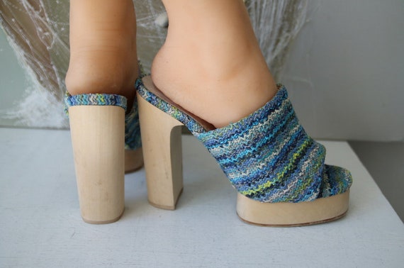 Women Textile Wooden Clogs Wooden Platform Clogs S