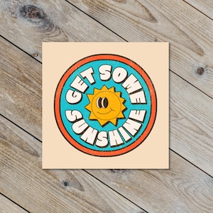 Cute Sun Sticker - Get Some Sunshine Decal - Happy Smiling Sun - Waterproof Vinyl for Laptop, Water Bottle, Journal - Positive Vibes Gift