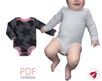 pdf - baby BODYSUIT with buttons sewing patterns Gr. 50-92 (Sizes Newborn-2T)