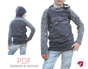 PDF "Smart-Hoodie" Kapuzenpulli Gr. 92-164 - Schnittmuster Nähanleitung Beamerdatei