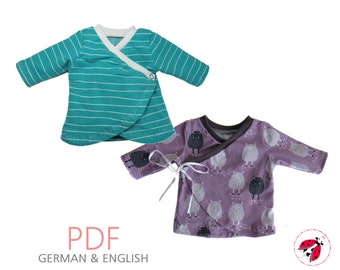 pdf - kimono shirt wrap front baby shirt sewing pattern Gr. 44-92 (Sizes Preemie-2T)