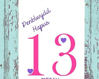 Personalised Welsh 13 Birthday Card for Her - Penblwydd Hapus - Age 13 - Teenager - Daughter Niece Granddaughter Girl