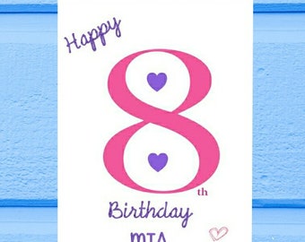 Personalised 8th Birthday Card for Her - 8 - Eight Years Old - Daughter Granddaughter Niece - Girl