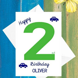 Personalised 2nd Birthday Card for Him - 2 - two Year Old - Son Grandson Nephew - Boy